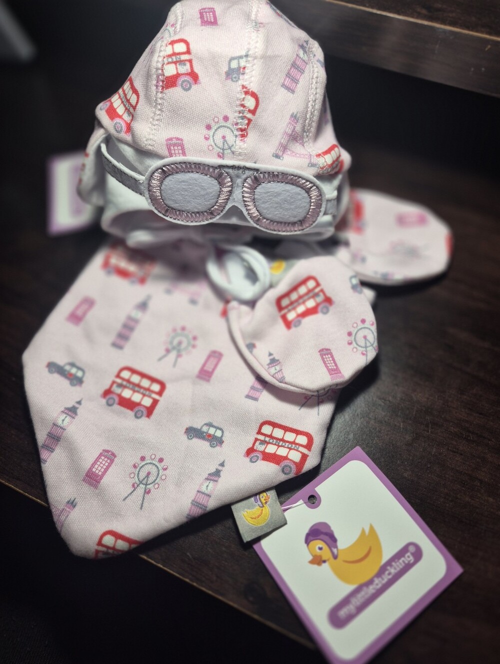 NWT & Rare My Little Duckling Baby Hat, Mitten & Bib Set From London Boutique